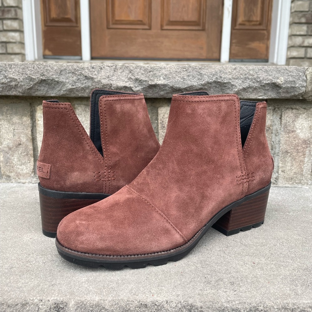 SOREL CATE CUT OUT US 8.5 Women's Outdoor Suede Boot Brown Ankle Waterproof New